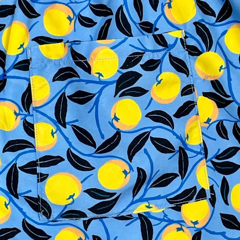 Summersalt Blue Lemon Print Swim Trunks Elastic Waist Drawstring Men's M